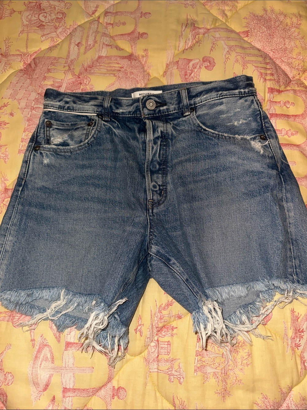 Moussy Medium Blue Distressed Denim Cutoff Shorts